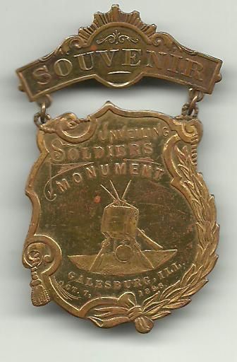 Galesburg IL Illinois Pin Back 1896 Badge Medal Civil War Monument