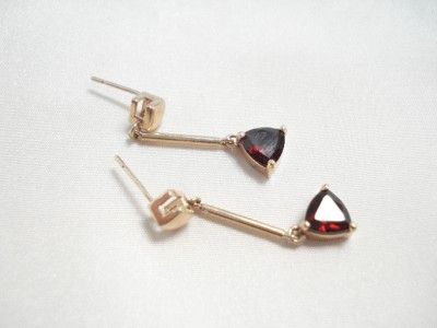 Antique Vintage 14k Gold Trillion Garnet Drop Earrings