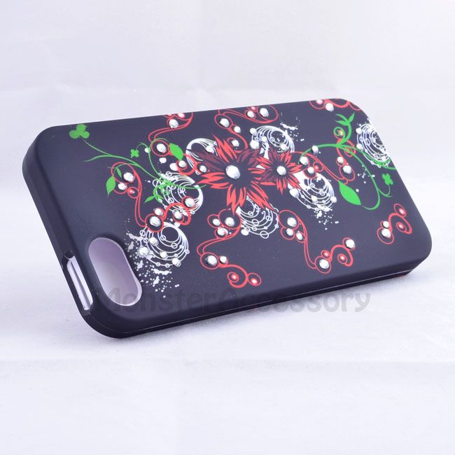 red flower gem bling hard case cover for apple iphone 5 5g