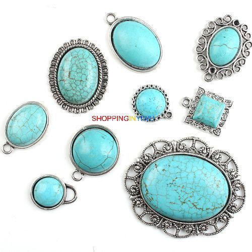 9pcs NICE Gemstone Turquoise Cabochon Pendant Bead Fit Jewelry Making