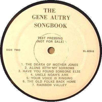 GENE AUTRY LP RARE TEST PRESSING   BL608 Songbook