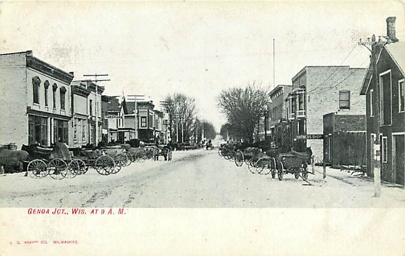 Wi Genoa Junction Street Scene Circa 1912 Early T12489