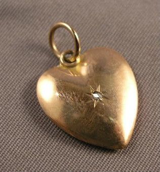 Antique Victorian 10K Gold Tiny Diamond Heart Pendant Charm
