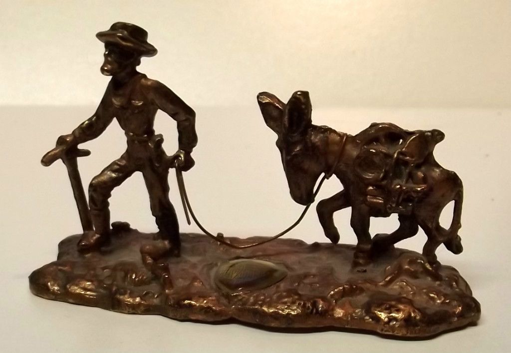 Copper 1 75 Miner Prospector Gold Panner Figurine Statue Paperweight