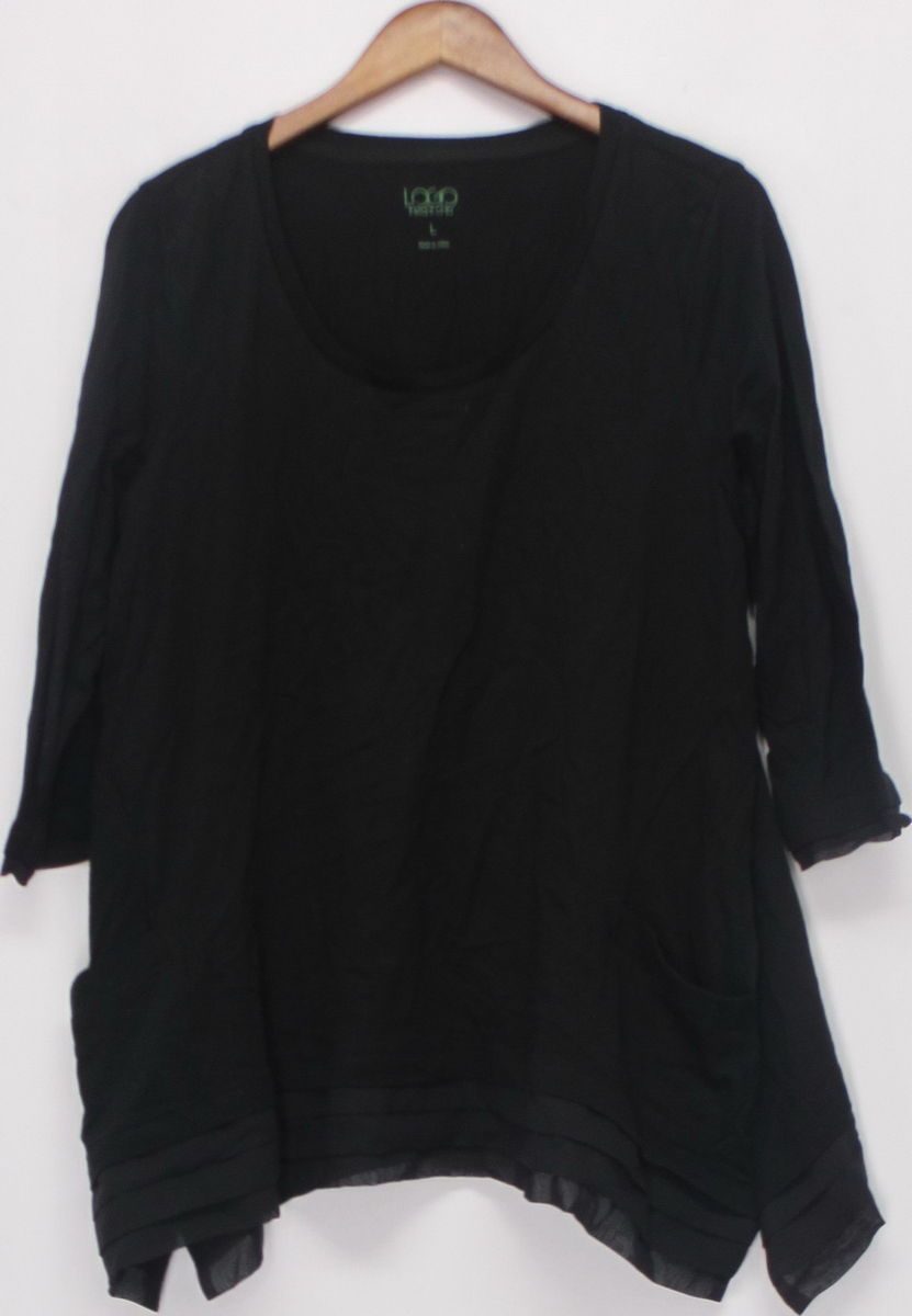 Logo by Lori Goldstein Sz M Asymmetrical Hem Top Black New