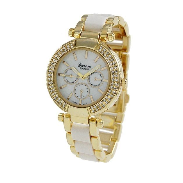 Geneva Platinum 2188 Womens Decorative Chronograph Rhinestone Link