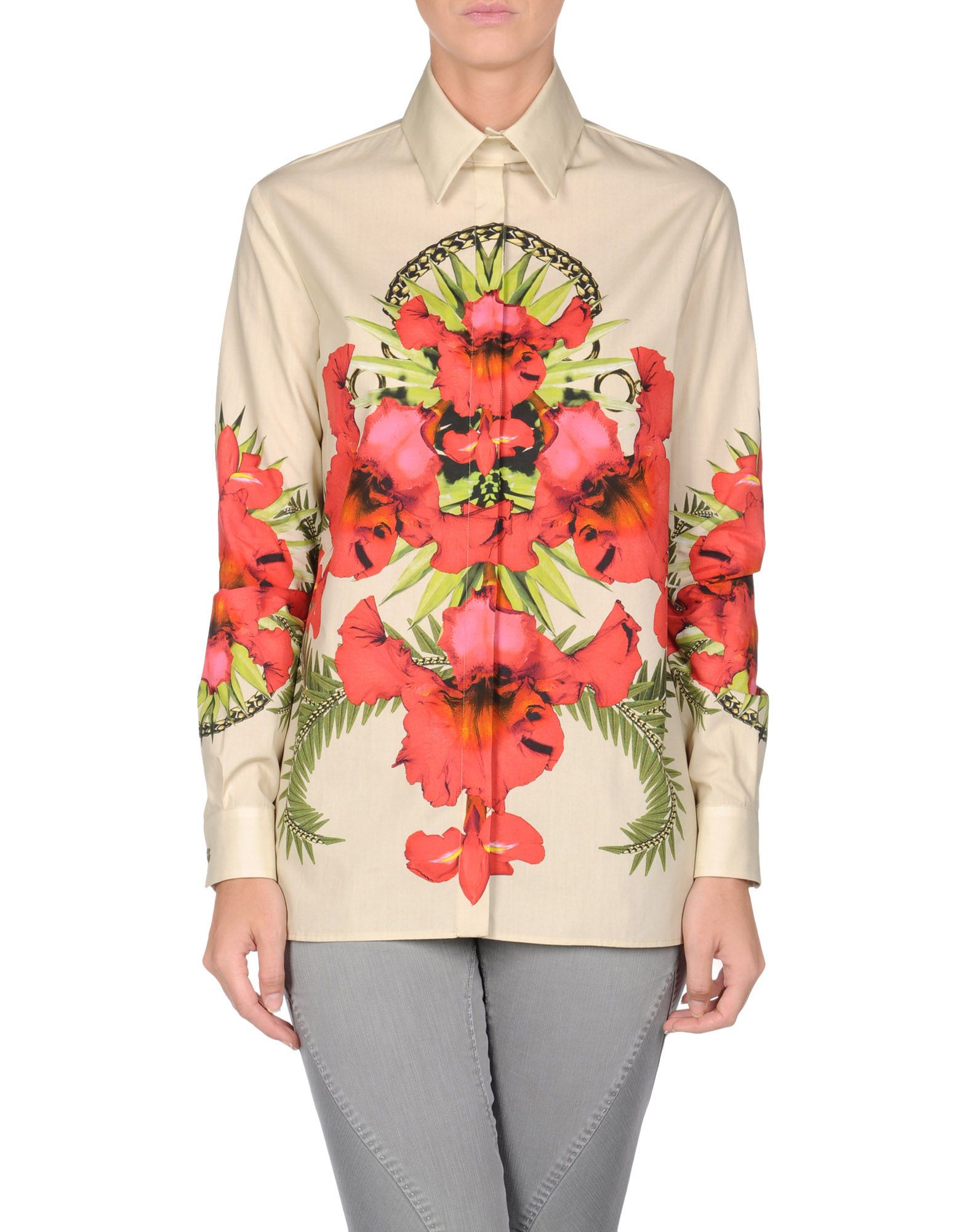 GIVENCHY RP1400$ BEIGE LONGSLEEVE BIRDS OF PARADISE PRINT SHIRT