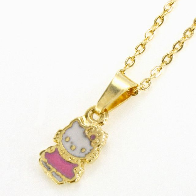 Gold 18K GF Pink Kitten Hello Kitty Enamel Pendant Charm Necklace Girl