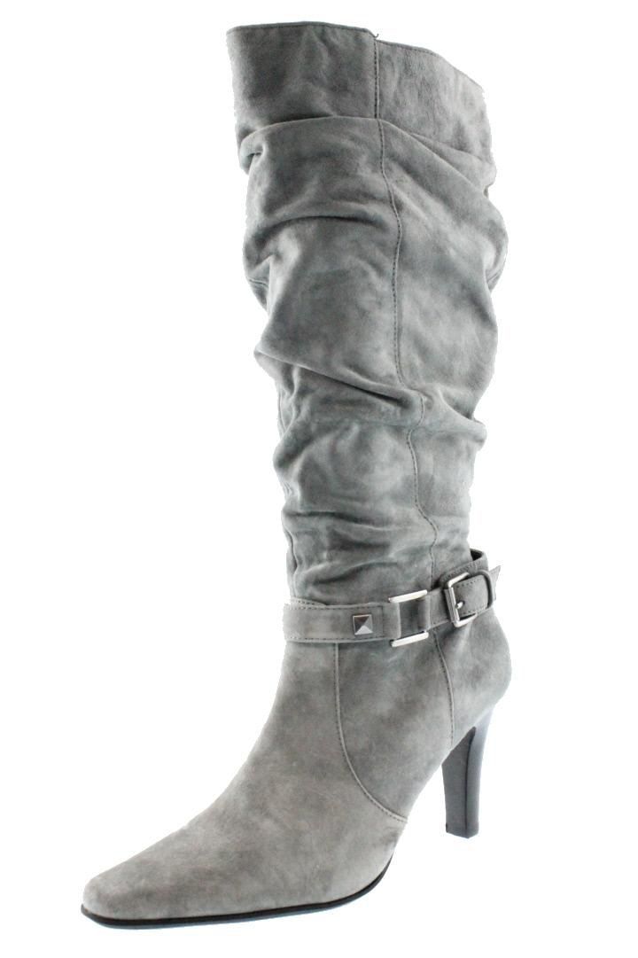 White Mountain NEW Cheeky Gray Suede Slouch Knee High Boots Heels