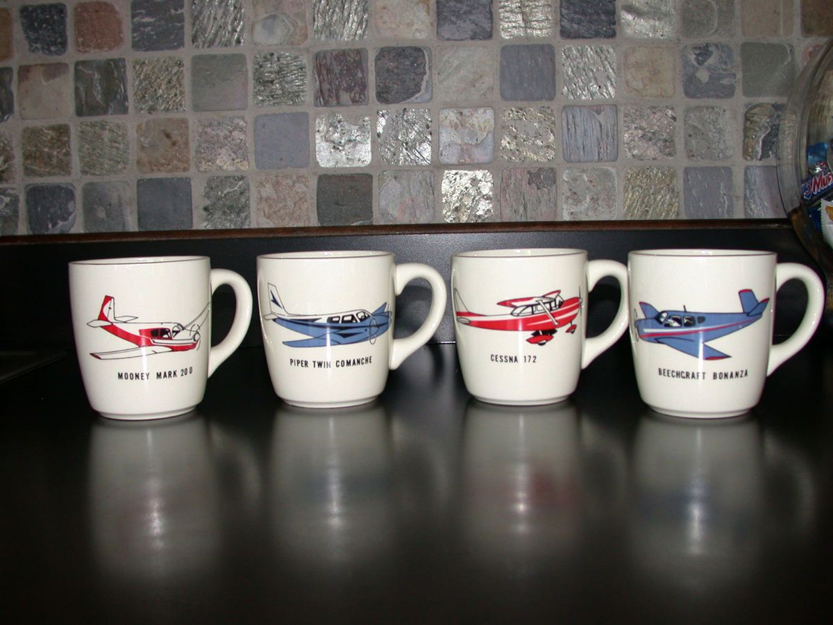 Vintage Aviation Airplane Coffee Cups Cessna Piper Mooney Beechcraft