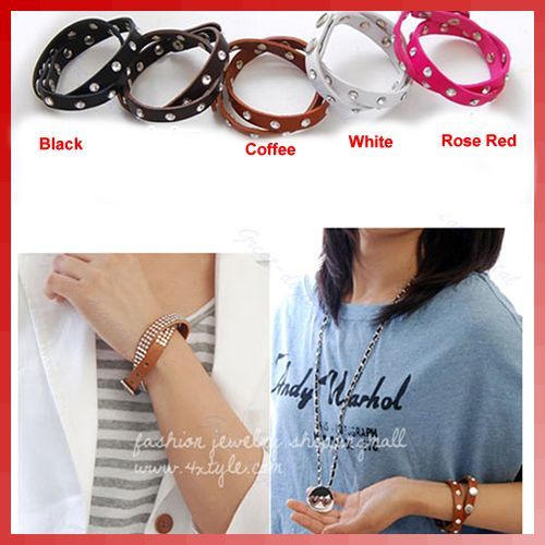 New Fashion Unisex Artificial Leather Rhinestone Crystal Bracelet