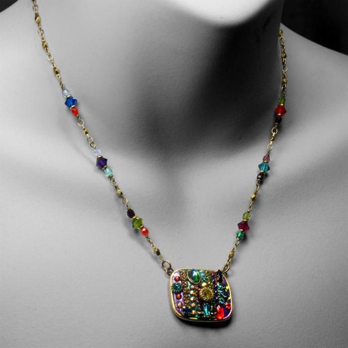 Michal Golan Stunning Multi Bright Signed Swarovski Pendant Necklace