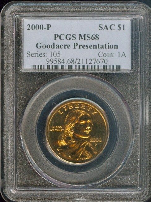 2000 SACAGAWEA GOODACRE PRESENTATION DOLLAR PCGS MS68 2ND FINEST