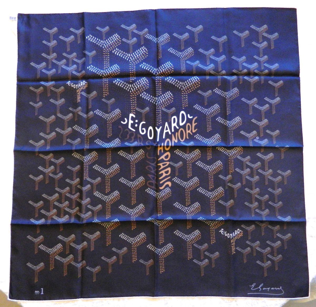 Authentic Goyard Silk Chevron Pattern Scarf Black Ed Bergdorf Brand