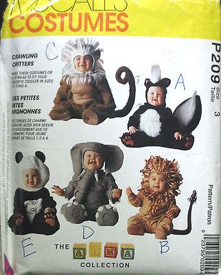 McCalls ARMA Toddlers Panda Monkey Skunk Elephant Lion Costume Pattern