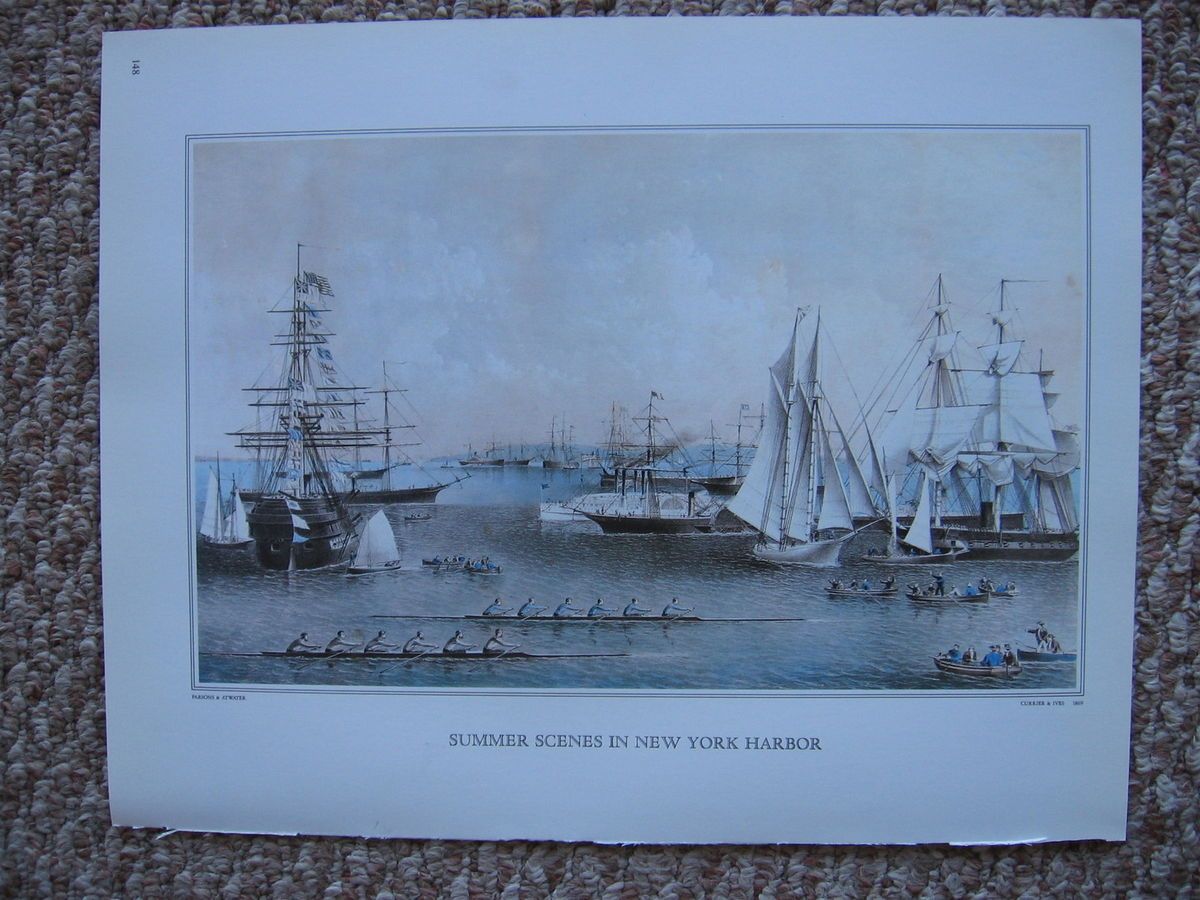 SUMMER SCENES IN NEW YORK HARBOR PICTURE PRINT FROM AN OLD BOOK