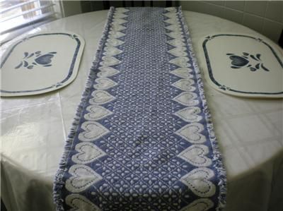 Corning Corelle Blue Hearts Table Runner 3 Placemats