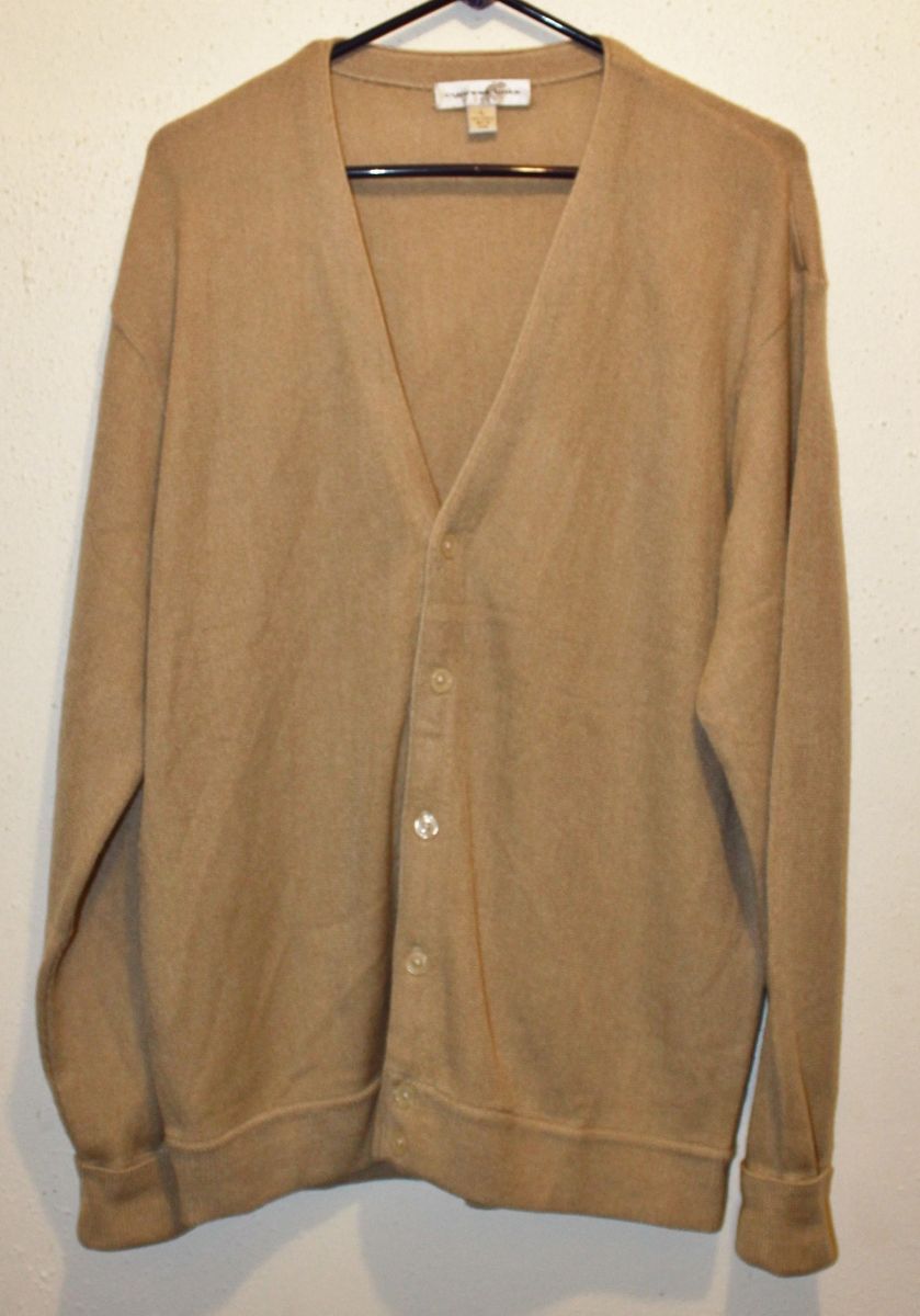 Mens Cypress Links Beige Tan Cardigan Sweater L New Preppy