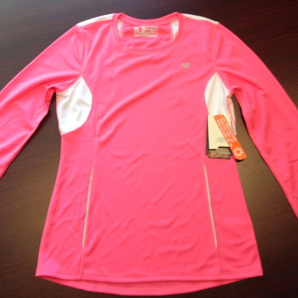 New Balance Womens Hot Pink MED L S Color Block Tempo Sports Top