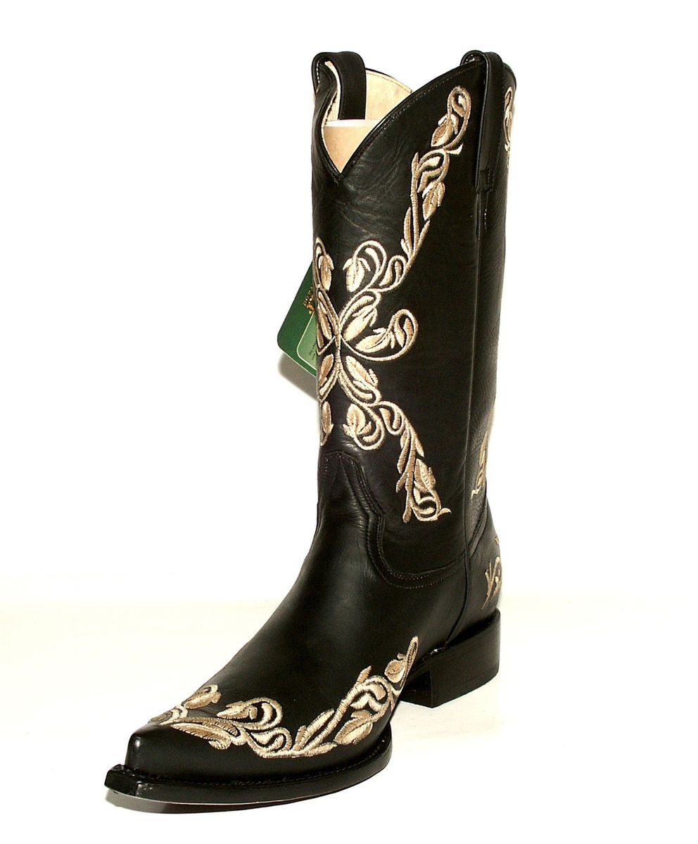  Black Chihuahua Western Boots w Grasso Flowered Embroidery