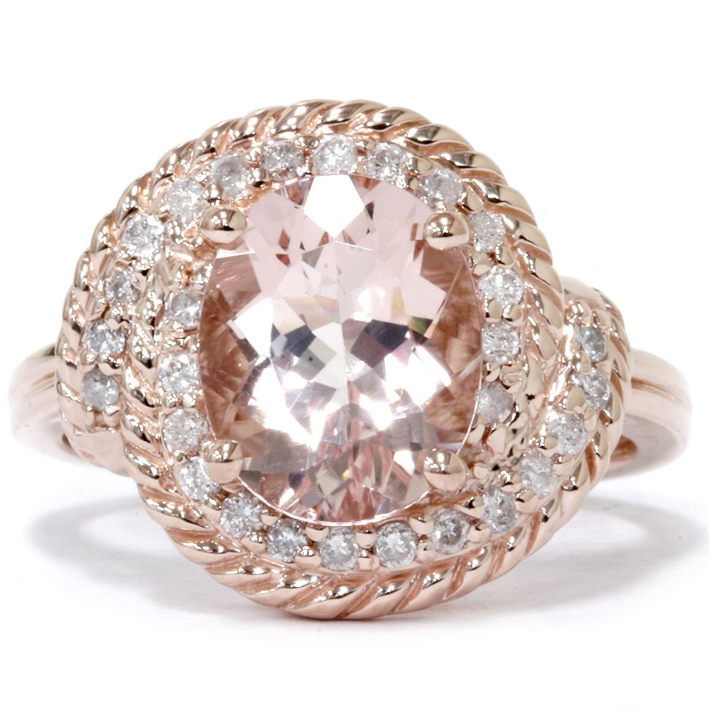 00ct Morganite Diamond Engagement Braided Ring 14k Rose Gold