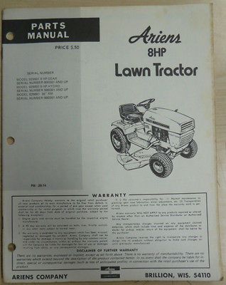 ARIENS 929001 929002 829001 8 h.p. LAWN TRACTOR PARTS REPAIR MANUAL PM