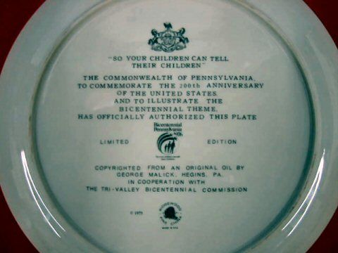 Ridgewood Bicentennial Plate Pennsylvania Malick Ltd