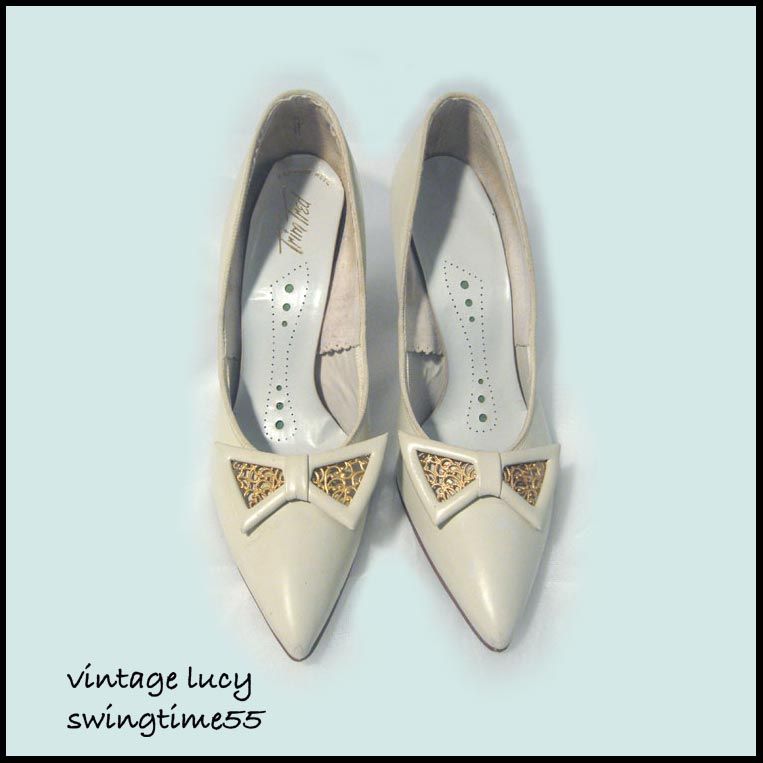 Vintage 50s Novelty Bow Swing Dress Heels Pumps 7 5 8