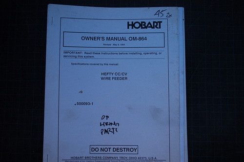 Hobart Welder Hefty CC CV Parts Operation Manual Guide