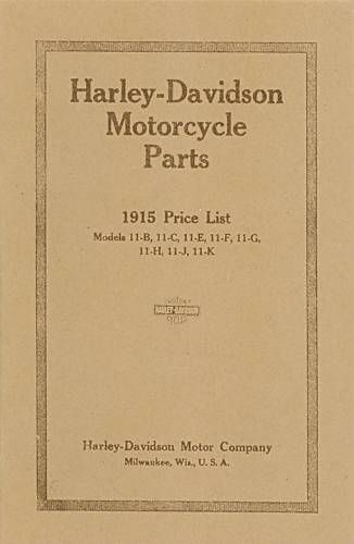 1915 Harley Davidson Motorcycle Parts Price List Reproduction