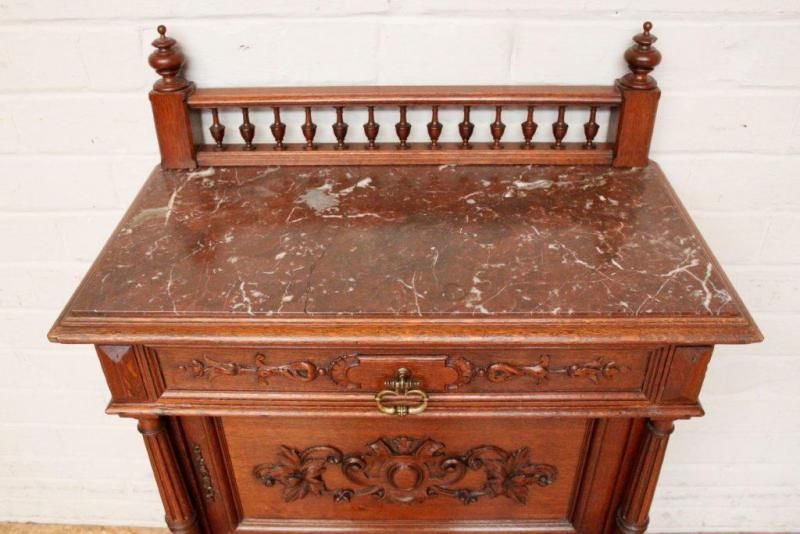 French Henry II Server in Oak Marble Top 19th Century