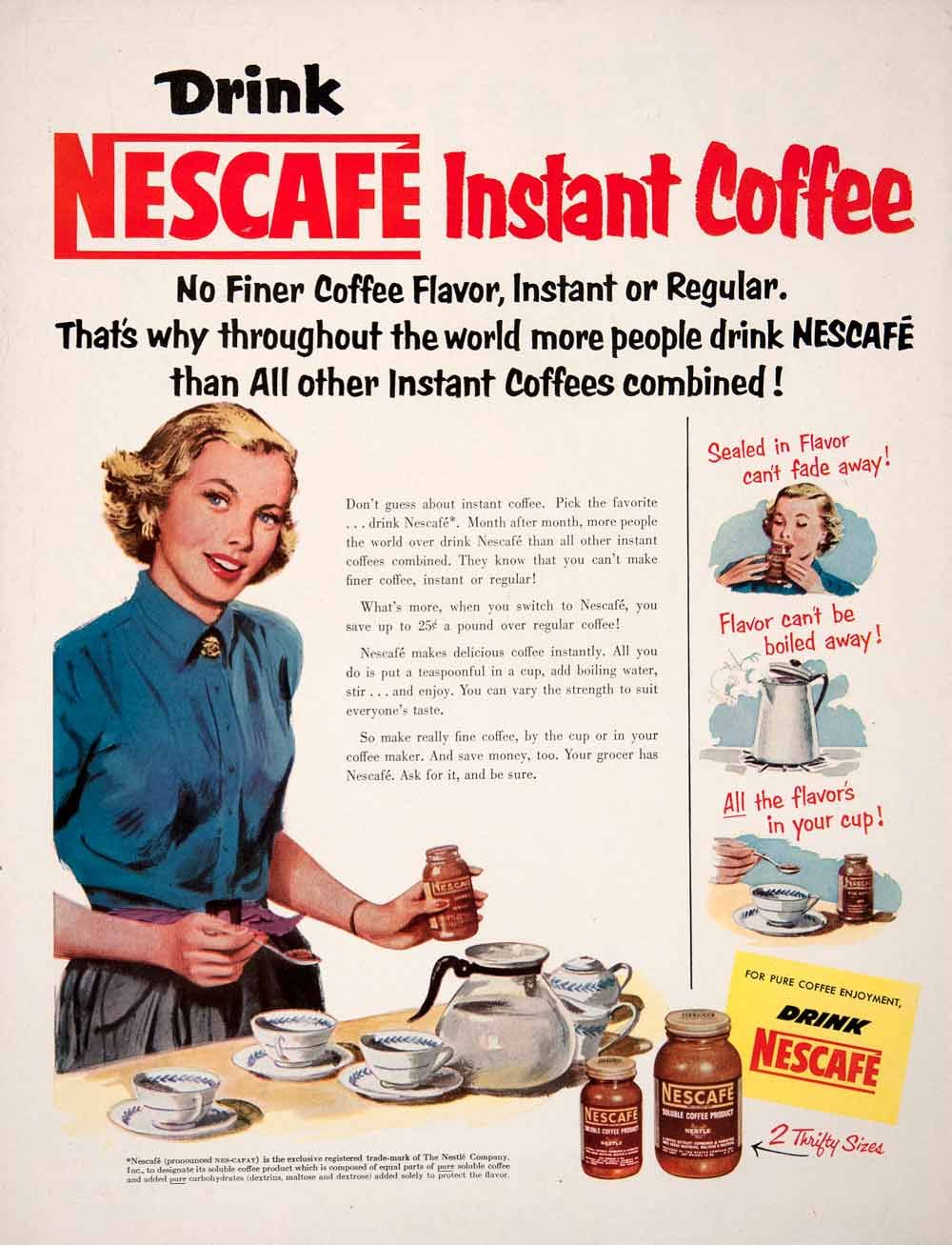 1952 Ad Nescafe Instant Coffee Beverage Nestle Percolator Housewife