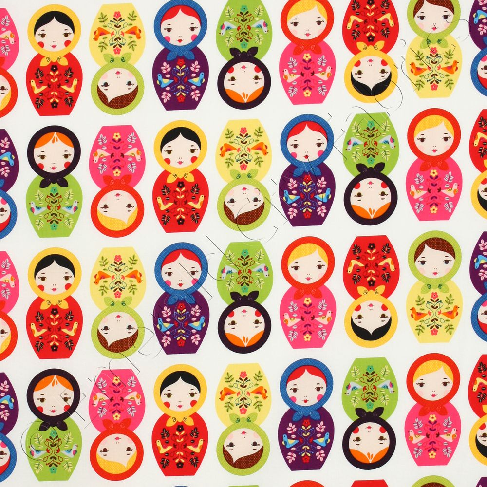 Robert Kaufman Little Kukla Russian Matryoshka Nesting Dolls Bright