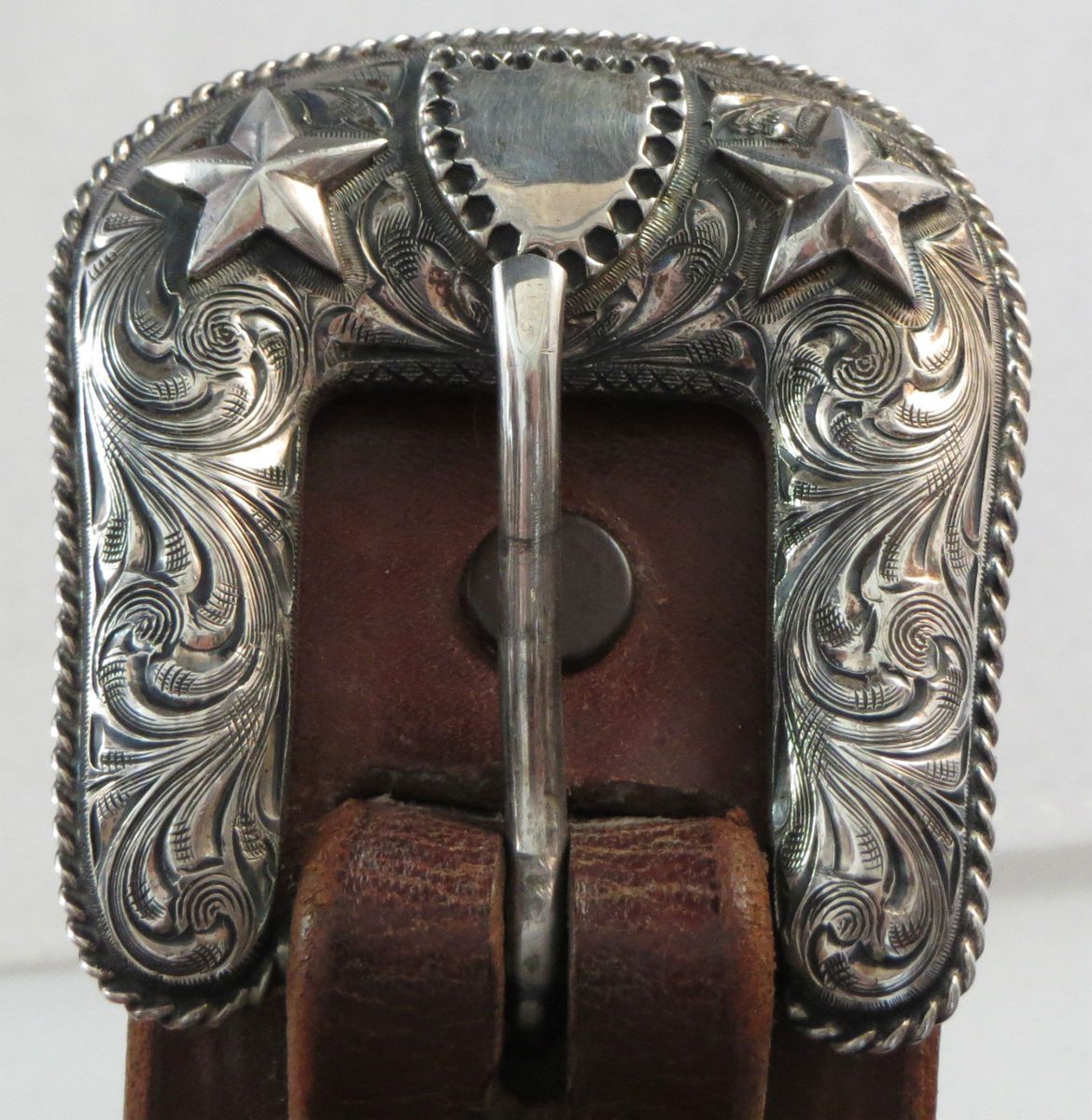 RARE Harry H. Hudson Sterling Star 4 PC. Ranger Buckle Set Tooled Belt