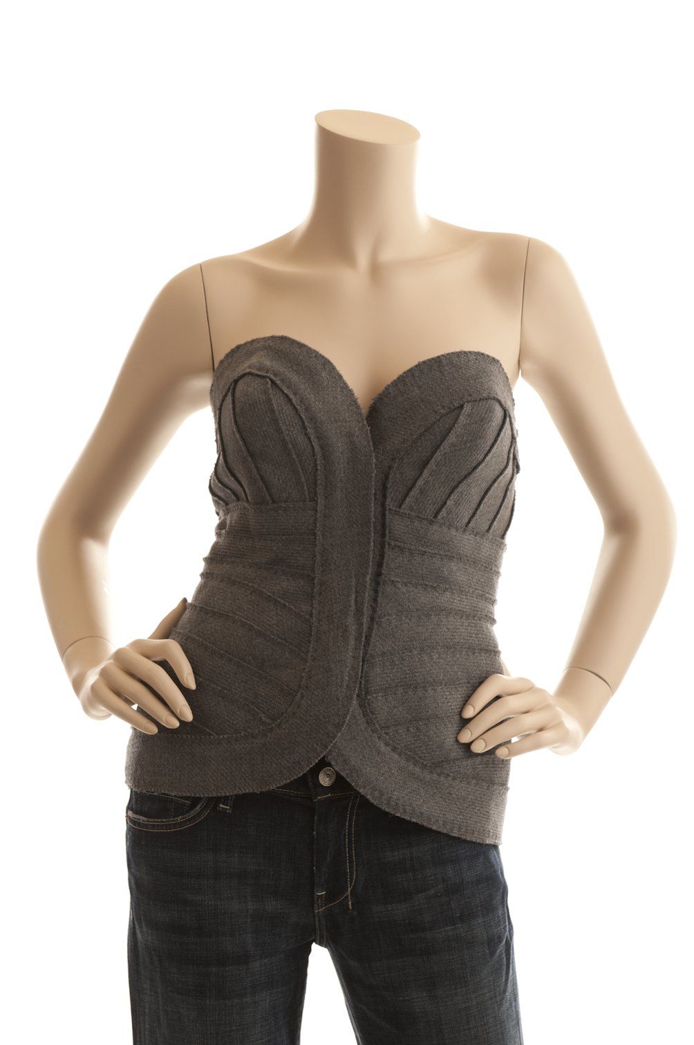 Herve Leger Gray Wool Strapless Corset Top New Size S