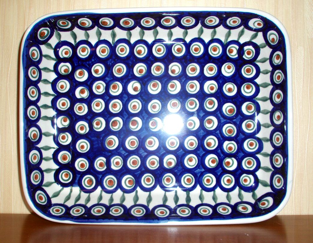 Boleslawiec Polish Pottery Rectangle Lasagna Baker Peacock New