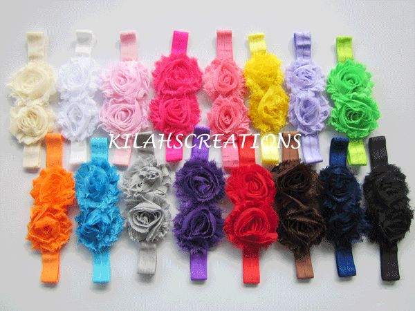  Shabby Chiffon Flowers Baby Headbands Infant Toddler Hair Bows