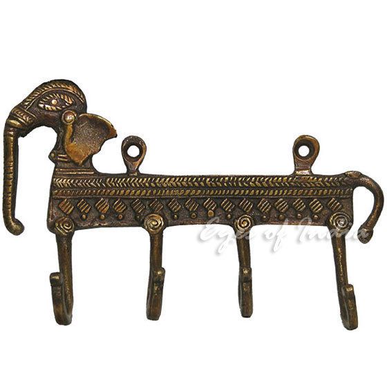 BRASS ELEPHANT COAT KEY HAT HANGERS WALL HOOKS India Vintage Ethnic