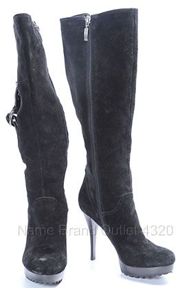 Guess 6 Black Suede Hearne Knee High Rib Knit Buckle Boot Heel Shoe $