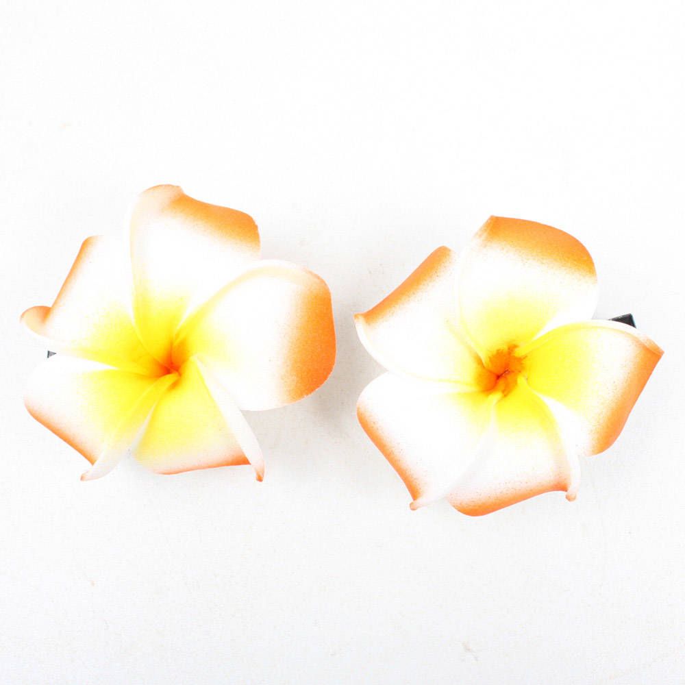 Orange 2 Pc Summer Beach Hawaiian Tropical Flower Hair Accessory Clip