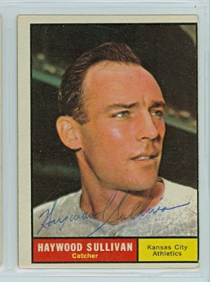 Haywood Sullivan AUTO d.03 1961 Topps Athletics $2 Flat Shipping