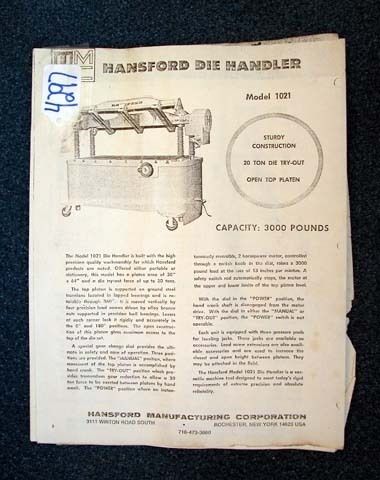 Hansford Operating Instructions Model 1021 Die Handler