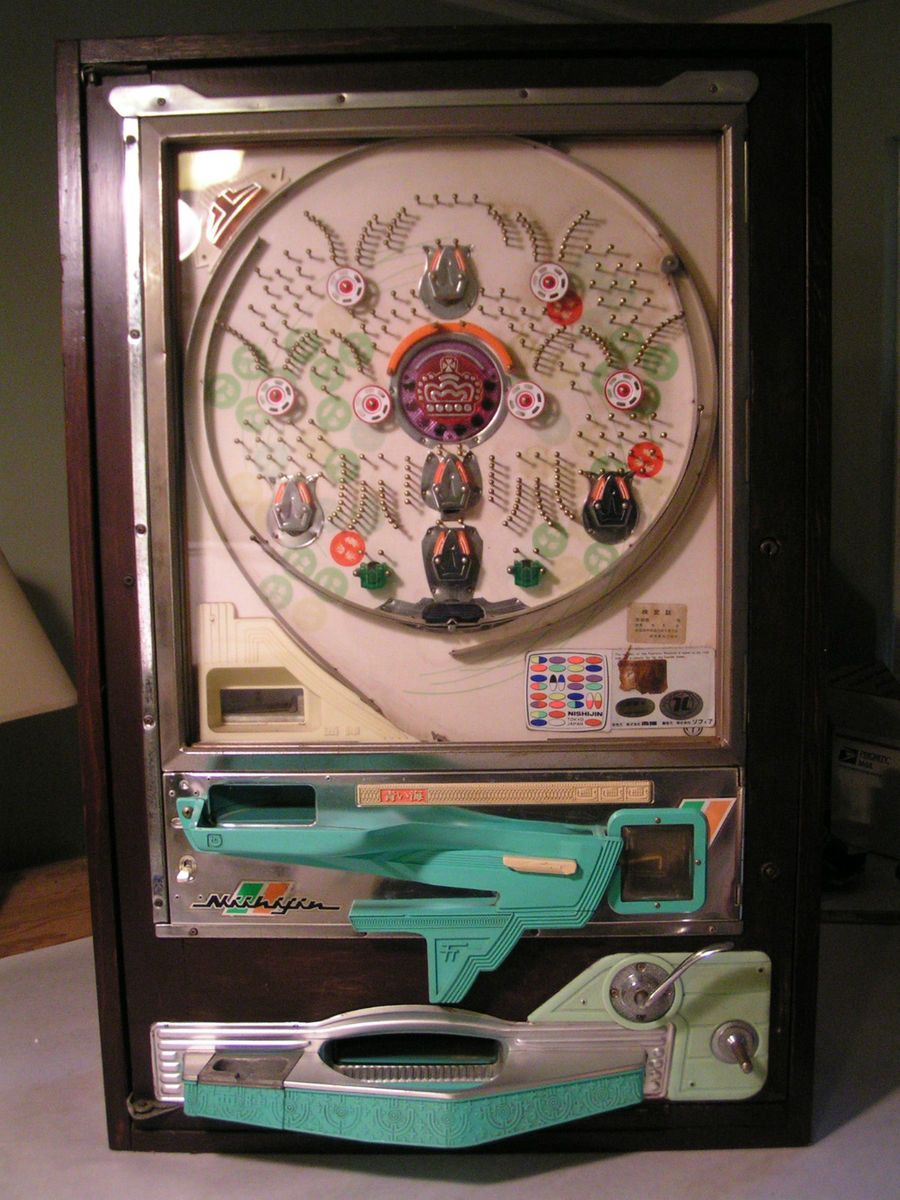 Vintage 1960s Nishijin Pachinko Pinball Machine, Turquoise Front, Fish