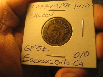 Scarce VTG Trade Token Brass 5 Cents ( Lafayette Saloon ) 1910