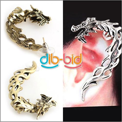 Retro Gothic Rock Punk Hollow Roaring Dragon Ear Cuff Wrap Clip Stud