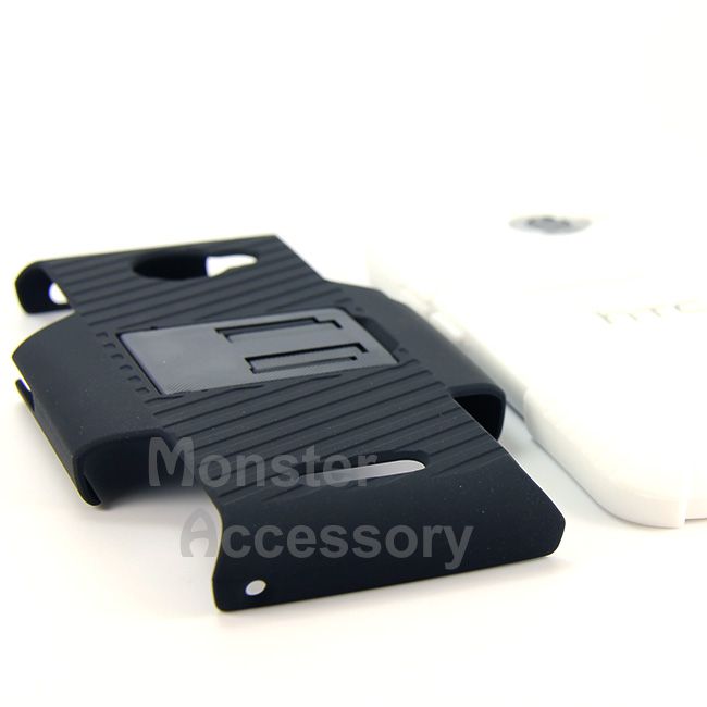 Black White Rhino Kickstand Hybrid Case + Holste for HTC ONE X AT&T