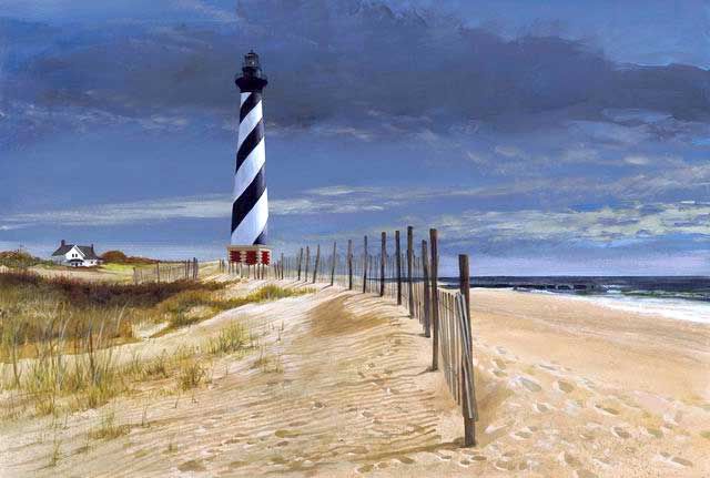 Cape Hatteras Lighthouse painting by artist/author Roger Bansemer used