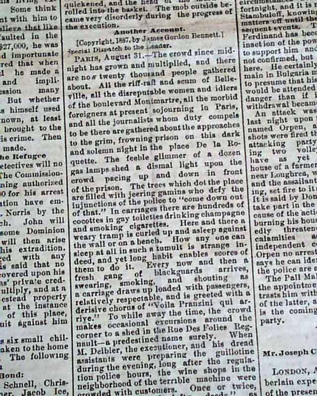 HENRY PRANZINI Murder of Mme. Ragnault Guillotine Execution 1887 Old