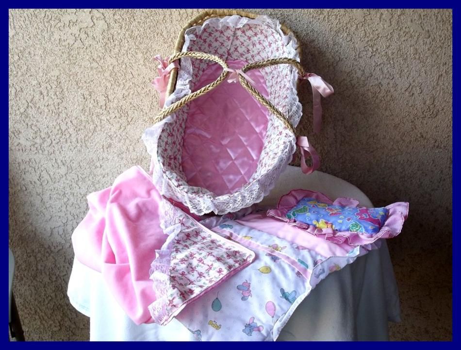 Carrying Moses Basket Floral Pink Fits A 19 Doll WOW