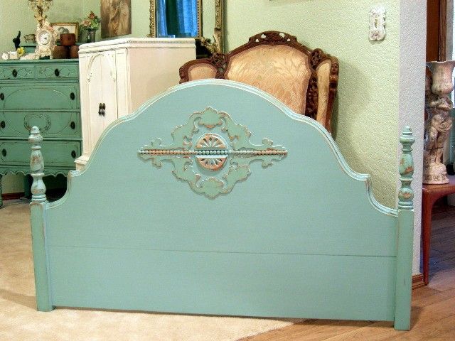 Shabby Old Aqua Headboard Perfect Chic Queen or Full